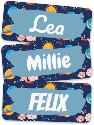 Vista 7 de Etiquetas de nombre personalizadas para niños [70 unidades] – Calcomanías de nombre impermeables para la escuela, artículos y ropa – Etiquetas