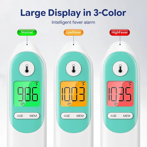Vista 3 de Hellobaby Termómetro para bebé 3 en 1, oreja y frente con alerta ajustada