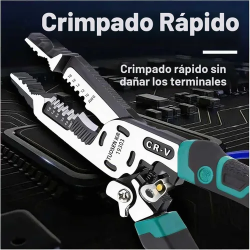 Vista 6 de Herramienta Pelacables 10 en 1, Cortadores de Cables Multifuncionales CR-V de Servicio Pesado, Pelacables Crimpador de Herramienta Eléctrica