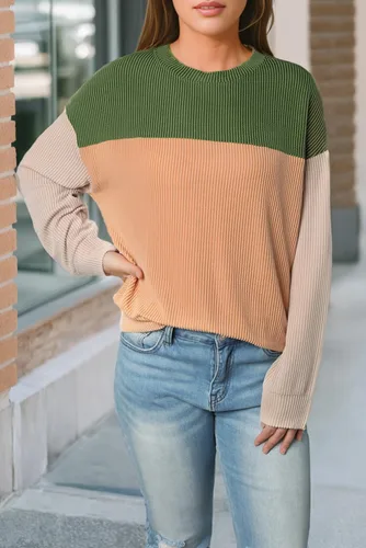 Vista 4 de Dokotoo Sudadera de punto de manga larga con cuello redondo y bloque de color para mujer
