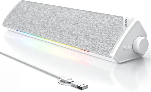 Vista 10 de SOULION Altavoces de computadora Bluetooth con cable alimentados por USB para PC de escritorio USB Plug & Play, 5 modos dinámicos de luces LED RGB