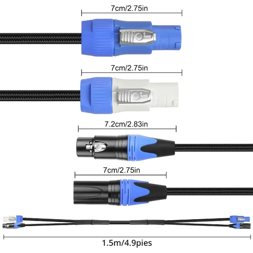 Vista 2 de XMSJSIY PowerCon/XLR Cable de enlace combinado de audio de 16 AWG, 3 pines, entrada de CA PowerCon a salida y cable combinado de audio XLR macho a