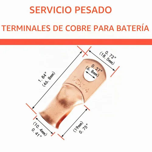 Vista 2 de 1/0 AWG 1/4" Stud (25 piezas), Terminal de Anillo de Batería de Servicio Pesado, Conectores de Calibre 0, Lengüetas de Alambre de Cobre de 1/0