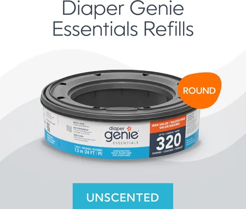 Vista 2 de Paquete de recarga redonda Diaper Genie Essentials de 4 Contiene hasta 1280 pañales para recién nacidos Cuenta con película continua sin perfume