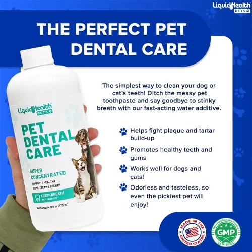 Vista 3 de LIQUIDHEALTH Aditivo de agua para el cuidado dental de mascotas para perros y gatos, ambientador de acción rápida para el mal aliento de mascotas