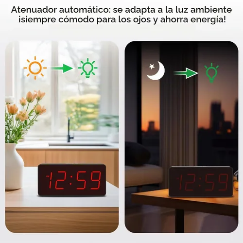 Vista 3 de Peakeep Reloj despertador digital con pilas para dormitorios con números Dígitos rojos