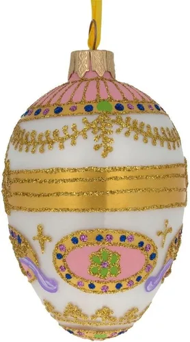 Vista 6 de 1903 Bonbonniere Royal Huevo Adorno 4 Pulgadas Hand Painted in Ukraine, German Glass, Italian Paints, Hanging Ribbon, Gift Tag, Gift Boxed