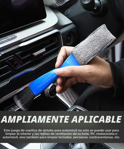 Vista 5 de Plumero universal 2 en 1 para limpieza de coche, herramienta de limpieza de coche, cepillo de doble cabeza, cepillo de detalles interiores de Negro
