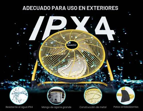 Vista 6 de Geek Aire Ventilador de suelo recargable de alta velocidad para acampar al aire libre, ventilador portátil de 16 pulgadas con hoja de metal