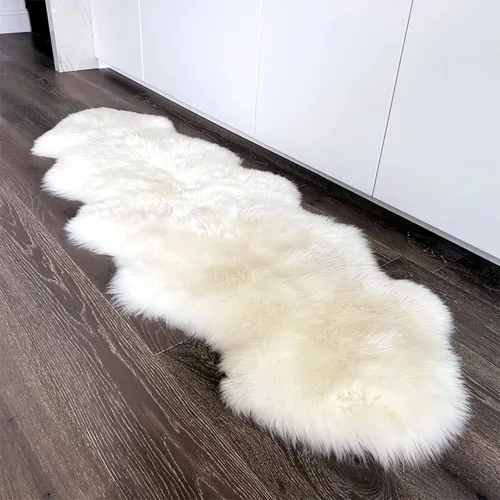 Vista 13 de HUAHOO Alfombra de piel de oveja genuina prémium Negra Real de Australia Piel de oveja natural de lujo, alfombra esponjosa de lana de cordero
