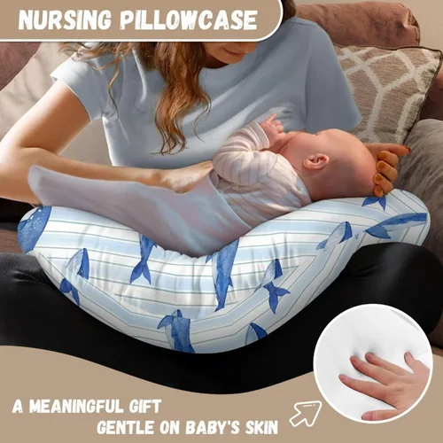Vista 6 de Jeiento Blue Shark - Fundas de almohada de lactancia suaves y elásticas para almohadas de lactancia materna, funda reversible extraíble para bebé