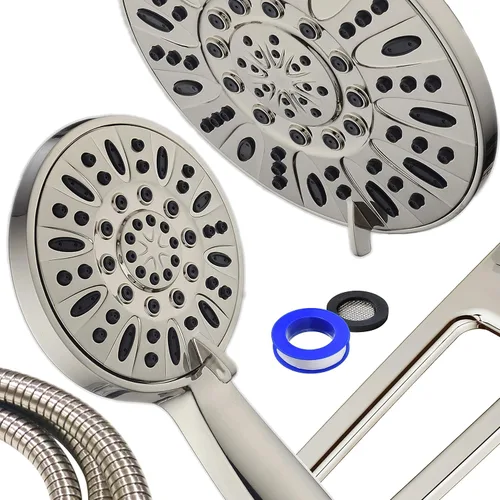 Vista 6 de AquaDance Combo de Spa de Ducha de 48 Modos de 3 Vías de Alta Presión con Brazo Extensible Ajustable de 18 Pulgadas, Níquel Cepillado
