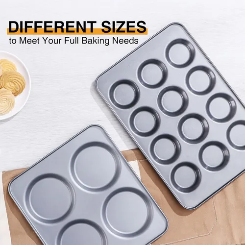 Vista 8 de HONGBAKE Juego de 2 Moldes Grandes para Parte Superior de Magdalenas, Molde Antiadherente de 4 Cavidades para Panecillos de Hamburguesa, Molde Jumbo