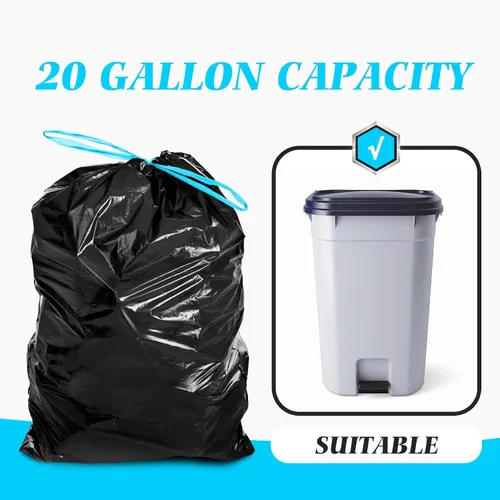 Vista 4 de Teivio Bolsas de basura grandes con cordón de 20 galones, 26 unidades, bolsas de basura fuertes y altas para cocina, hogar, oficina, residuos