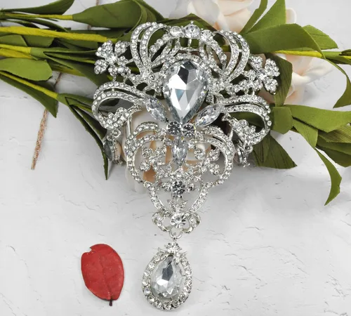 Vista 4 de Gyn&Joy Broche para mujer, 5 pulgadas, con diamantes de imitación de cristal transparente