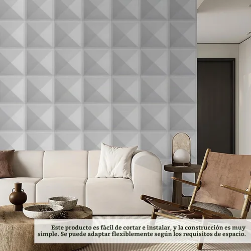 Vista 7 de Paquete de 12 paneles de pared 3D para decoración de pared interior, paneles de pared decorativos para oficina, sala de estar, dormitorio, Gris-12