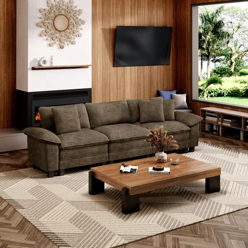 Vista 26 de Sofá seccional en forma de U de 123 pulgadas con cojines tipo nube, juego de sofá modular de asiento profundo con 5 asientos y 2 otomanos, brazos