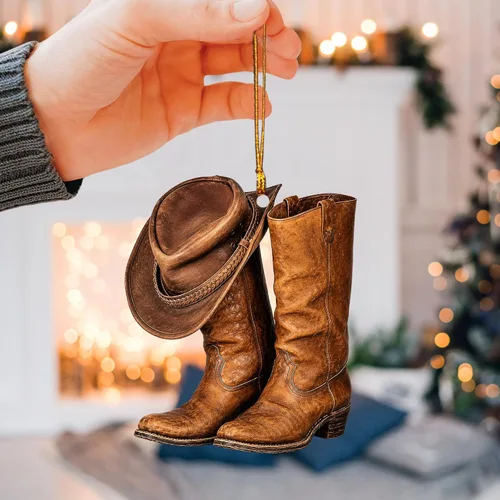 Vista 5 de Talataca Botas de sombrero de vaquera para hombre y mujer, caballo occidental 2D, plano, espejo retrovisor, accesorios para el árbol de Navidad
