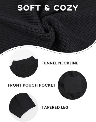Vista 5 de Watashi Conjunto de 2 piezas de suéter de punto para mujer, pantalones de cintura alta, trajes de descanso con bolsillos