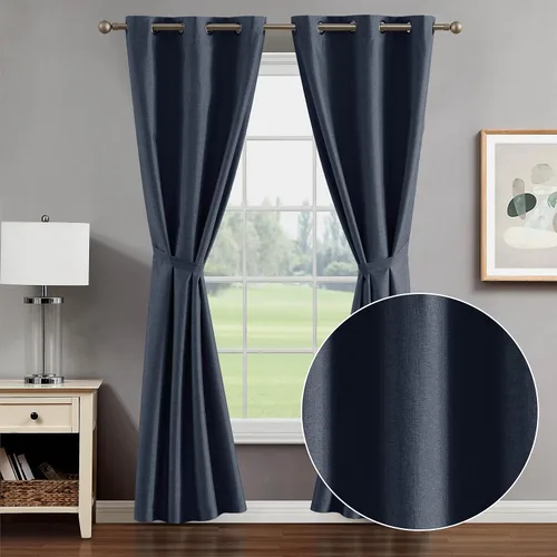 Vista 8 de Creative Home Ideas Cortinas opacas – Paneles de cortina para oscurecer la habitación con alzapaños, cortinas legrae con ojales para ventana Azul