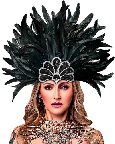 Vista 7 de HOMELEX Tocado de plumas negras para mujer, accesorios de carnaval caribeño