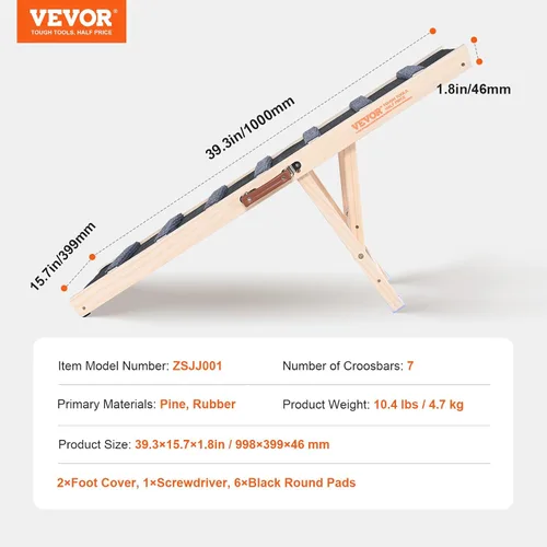 Vista 7 de VEVOR Rampa para Perros, Rampa Plegable para Mascotas para Cama, Rampa Ajustable para Perros Pequeños, Grandes, Viejos y Gatos, Rampa de Madera