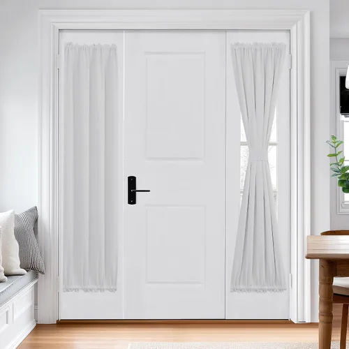 Vista 33 de Deconovo Cortinas opacas para puerta, bolsillo para cortinero y cortinas de bloqueo con aislamiento térmico para dormitorio, 137.16 x 189.2 cm, azul