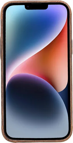 Vista 3 de Bayelon Funda de casco para iPhone 14 Plus - Funda delgada 360 de grano completo - Funda de cuero con función de atril (marrón oscuro)