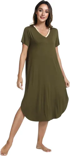 Vista 29 de NACHILA Bamboo Viscose Nightgowns for Women Cooling Short Sleeve Sleepshirt A-aqua Green