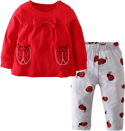 Vista 12 de Conjunto de ropa de bebé niña 2 piezas de manga larga con patrón de dibujos animados trajes infantiles Gris