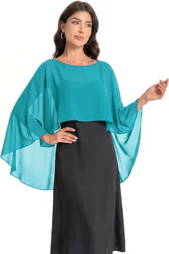 Vista 28 de Baoqiya Women's Shawls and Wraps for Evening Dresses Chiffon Cape verde ( Bean Green )
