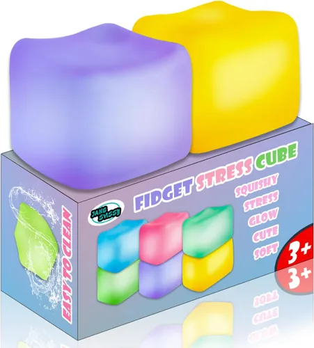 Vista 12 de 2 Cubos Antiestrés que Brillan en la Oscuridad, Fidgets para Adolescentes, Adultos, Niños, Juguete Súper Sólido Aplastable, Juguetes para Apretar