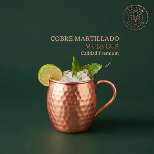 Vista 2 de Juego de 6 tazas grandes de cobre martillado de alta calidad, 19 onzas, revestimiento de laca de grado alimenticio, tazas de cóctel de pared gruesa