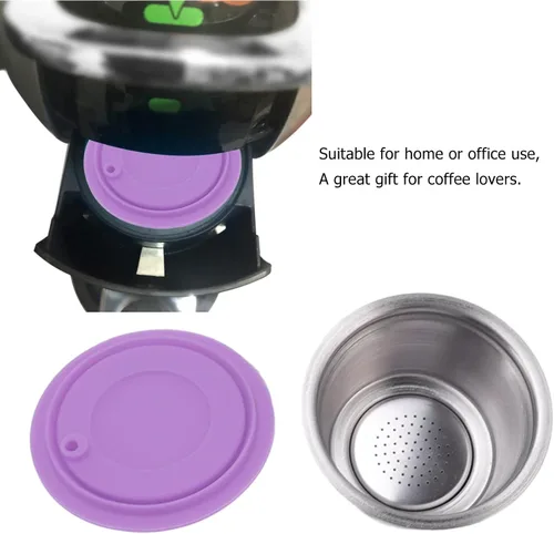 Vista 3 de Cápsulas de café reutilizables, cápsulas de café de repuesto de acero inoxidable, juego de tazas de filtro de café reutilizables con cubierta
