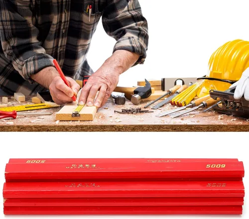 Vista 6 de Lápices de carpintero, 10 lápices de marcado de madera con plomo rojo para carpinteros y trabajadores de la construcción, lápices de construcción