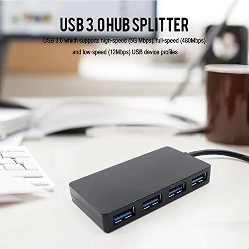 Vista 5 de Divisor de expansión compacto delgado de alta velocidad con 4 puertos USB 3.0, negro