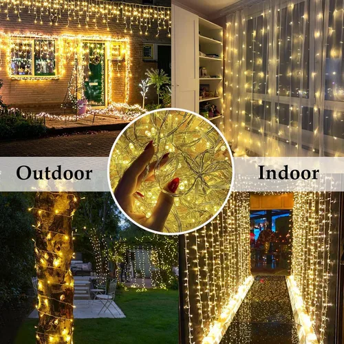 Vista 2 de Guirnalda de luces de Navidad de 66 pies y 200 luces LED para exteriores e interiores, luces decorativas extensibles e impermeables con cable