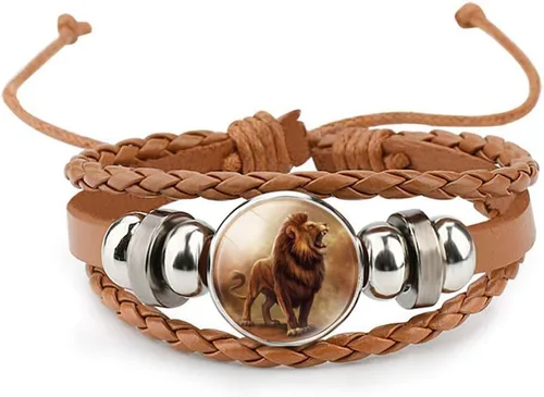 Pulsera ajustable de cuero trenzado de león, pulseras de abalorios, gran regalo para mujer