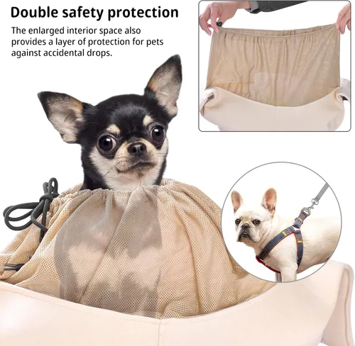 Vista 4 de Transportador para perros manos libres, correa ajustable, de algodón suave, con bolsillo para viajes al aire libre (beige)