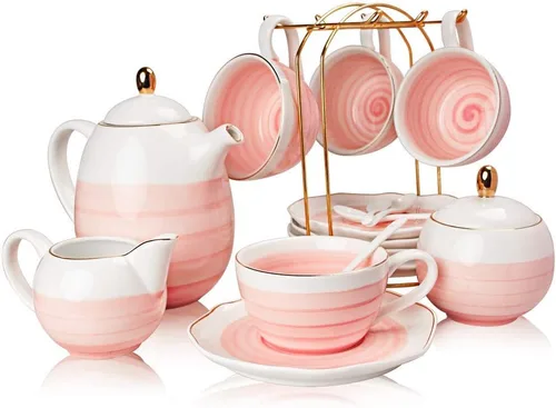 Vista 2 de SWEEJAR Juego de té de porcelana y cucharas de café expreso de acero inoxidable 18/10