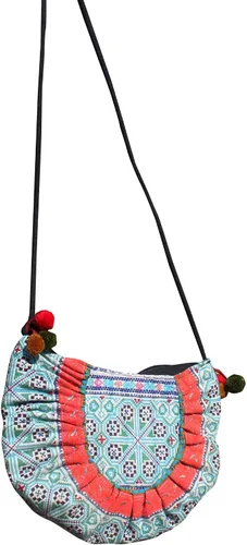 Vista 2 de RaanPahMuang Bolso de hombro hecho de Thai Hmong Hill Tribe Patch tela Half Sun