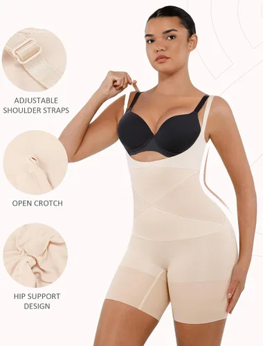 Vista 4 de FeelinGirl Faja moldeadora para mujer, con control de abdomen, sin costuras, con entrepierna abierta