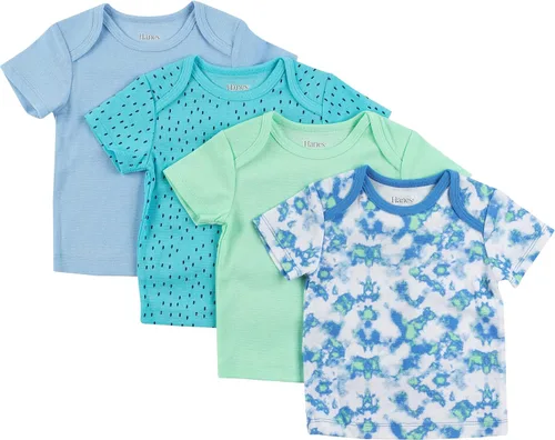 Vista 11 de Hanes Camiseta para bebé, Flexy de suave estiramiento, hombros expandibles, paquete de 4 Conjunto de camuflaje de rayas negras