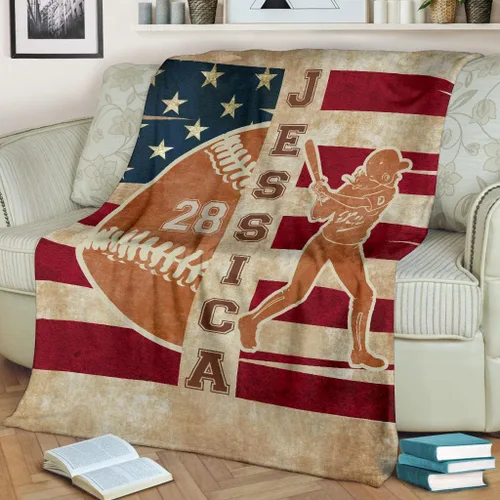 Vista 10 de Manta de sóftbol personalizada, manta de bandera de EE. UU., manta de forro polar Sherpa suave y acogedora, manta de sóftbol para mamá, hija, niño