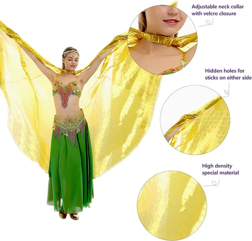 Vista 6 de iMucci Ala de danza del vientre de 14 colores con varillas alas de ángel Isis de 360 grados con varillas telescópicas portátiles para adultos y niños