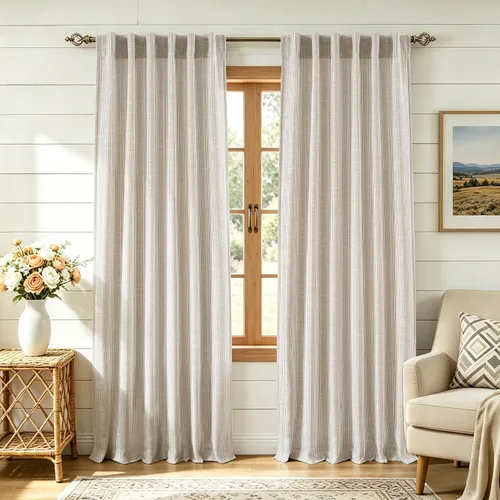 Vista 32 de DriftAway Cortinas de lino 100% opacas a rayas, de doble capa, 96 pulgadas de largo, para sala de estar, dormitorio, hilo teñido, con aislamiento