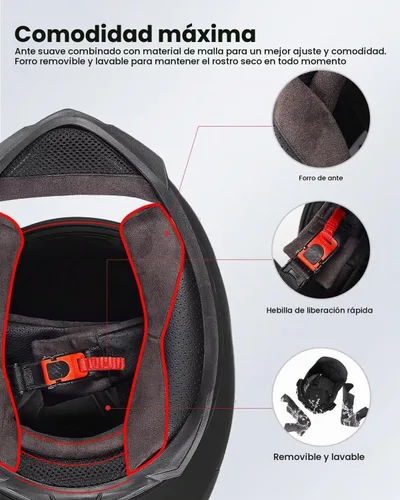 Vista 5 de ILM Casco de Motocicleta de Cara Completa para Motocross y Street Bike Certificado DOT 2 Viseras Modelo-317 (Negro Brillante, S)