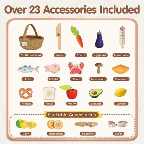 Vista 7 de Lehoo Castle Juego de comida de madera para niños pequeños, accesorios