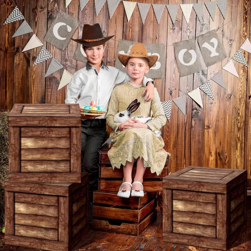 Vista 5 de Gilprop - 6 cajas de madera rústicas para decoración de fiesta de vaqueros, estilo vaquero Farmhouse Theme Photo Booth Props, Stackable Fake Wood
