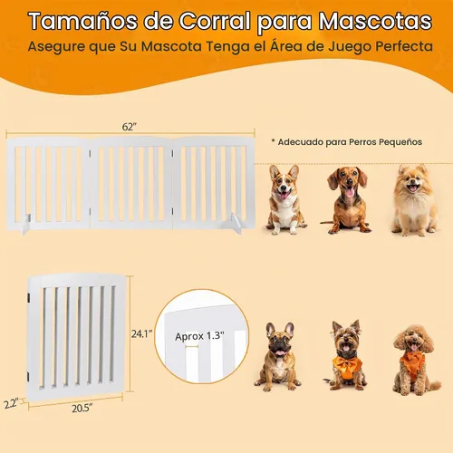 Vista 3 de ZENY Puerta para mascotas de 24 pulgadas, puerta plegable independiente para perros de 3 paneles, forma en Z, color blanco, valla de madera